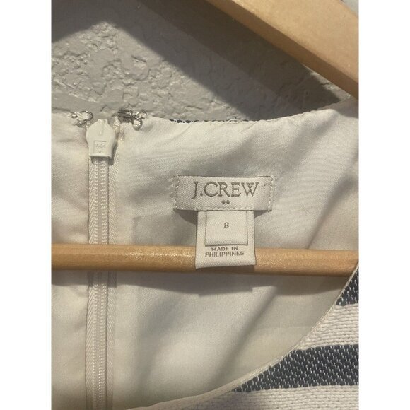 J Crew Dress 8 Coastal Nautical Striped Sheath Navy Blue Sleeveless Lined Pocket - Picture 5 of 13